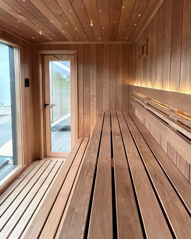 Premium cedar sauna interior with star ceiling lighting and clean lines